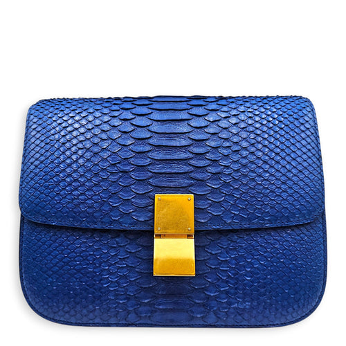 Classic Box Medium Blue Crossbody Bag in Python Leather Gold hardware CL2605-21447 1