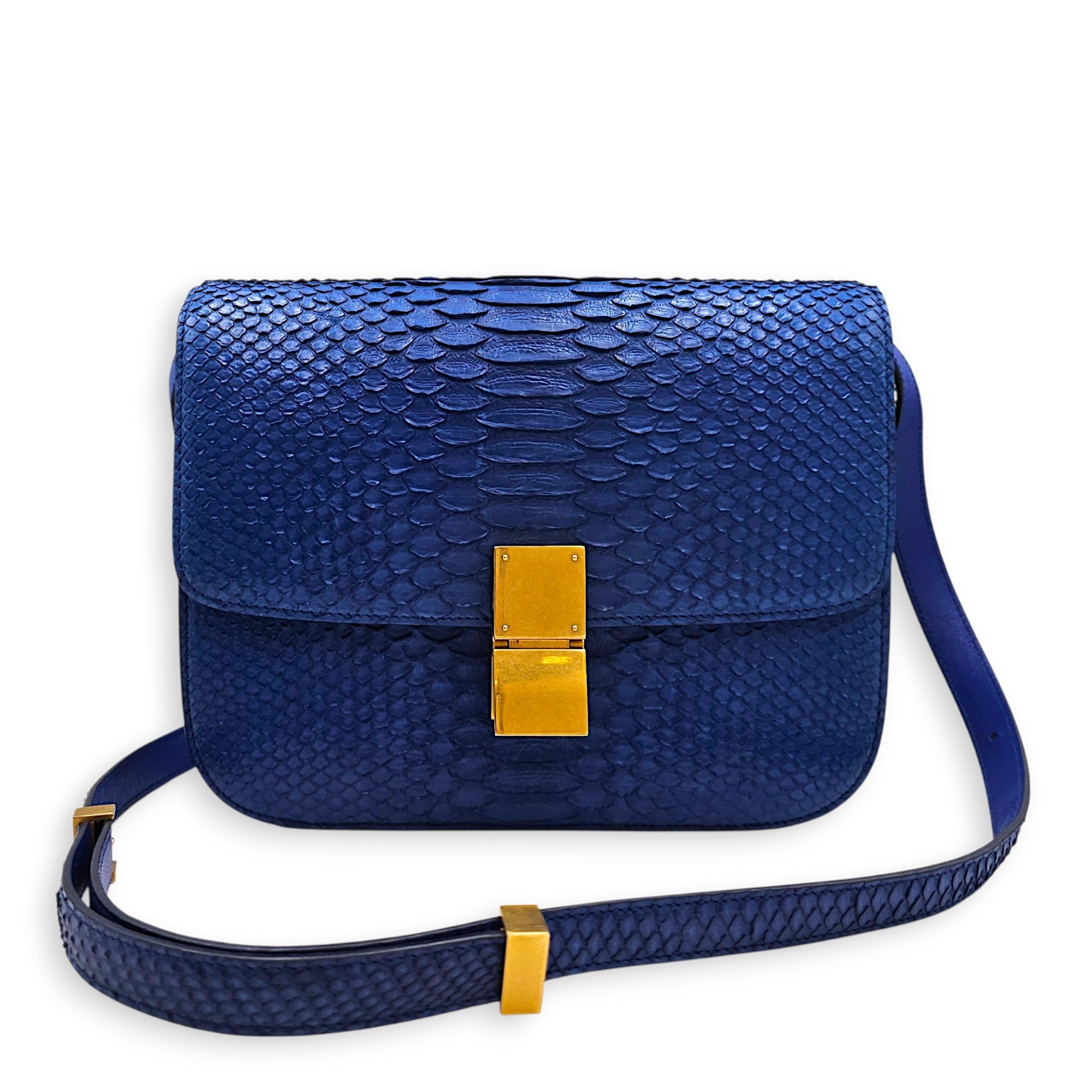 Classic Box Medium Blue Crossbody Bag in Python Leather Gold hardware CL2605-21447 3
