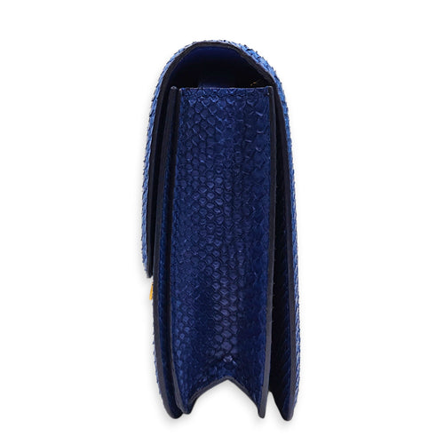 Classic Box Medium Blue Crossbody Bag in Python Leather Gold hardware CL2605-21447 4