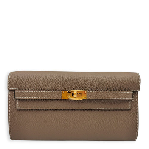 Kelly To Go Etoupe Wallet in Epsom Gold hardware