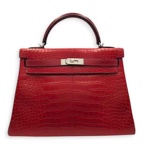 Kelly 32 Rouge H in Matte Alligator/Box/Clemence Palladium hardware CL2605-21471 1