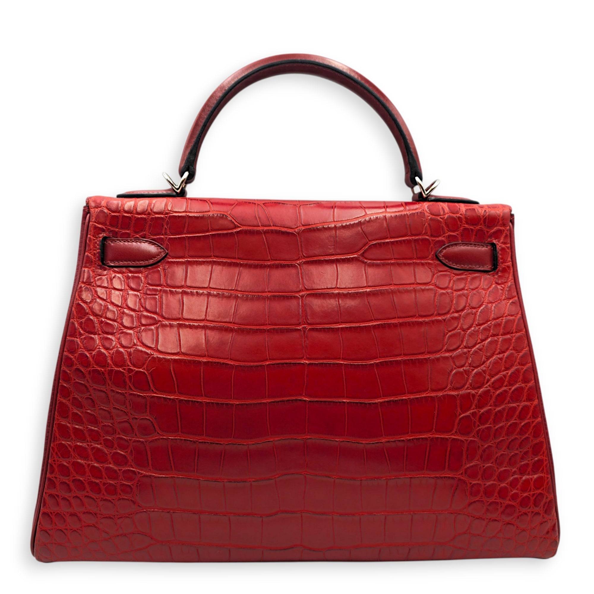 Kelly 32 Rouge H in Matte Alligator/Box/Clemence Palladium hardware CL2605-21471 2