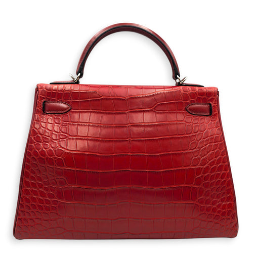 Kelly 32 Rouge H in Matte Alligator/Box/Clemence Palladium hardware CL2605-21471 2