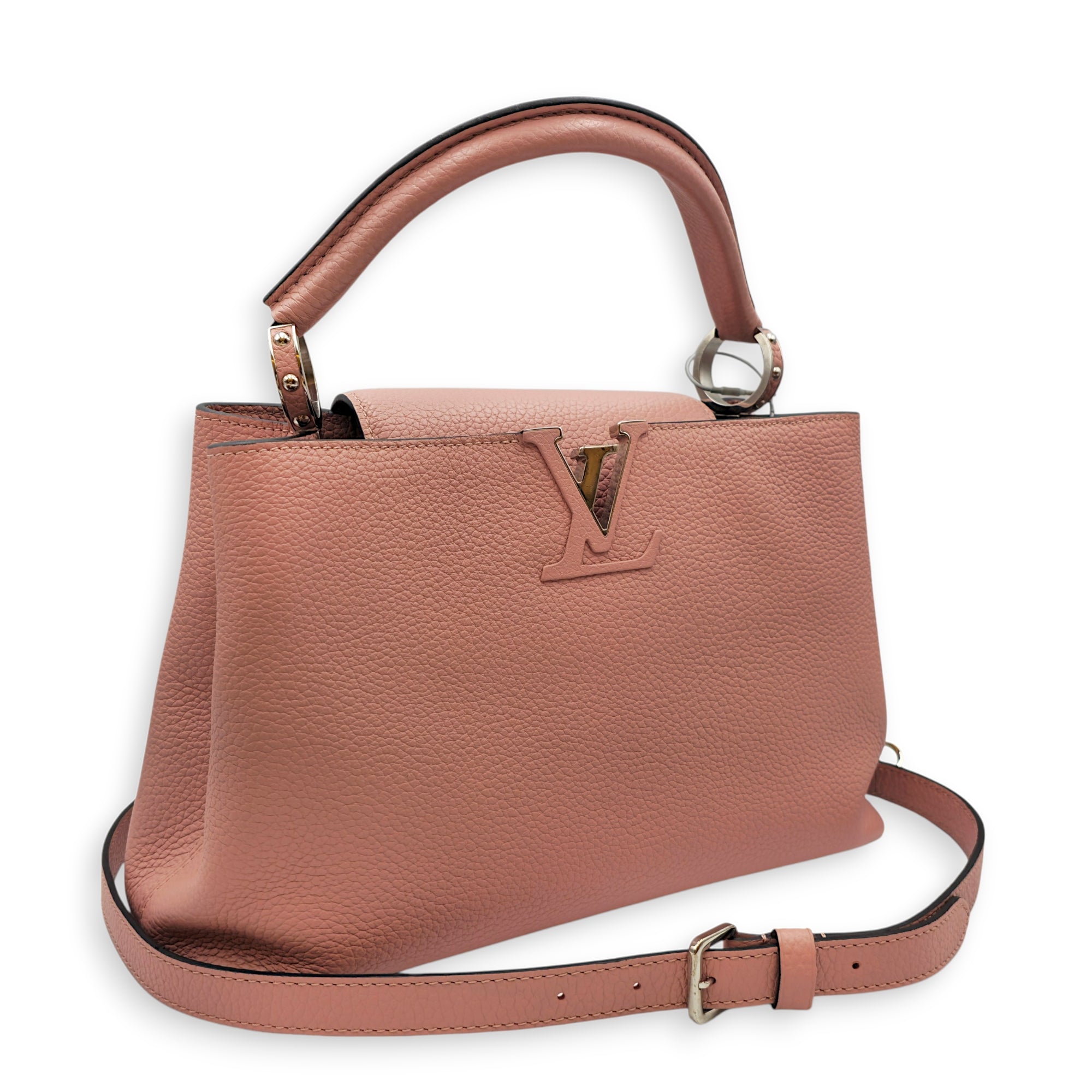 Capucines Pink Top Handle Bag in Taurillon Leather Silver hardware