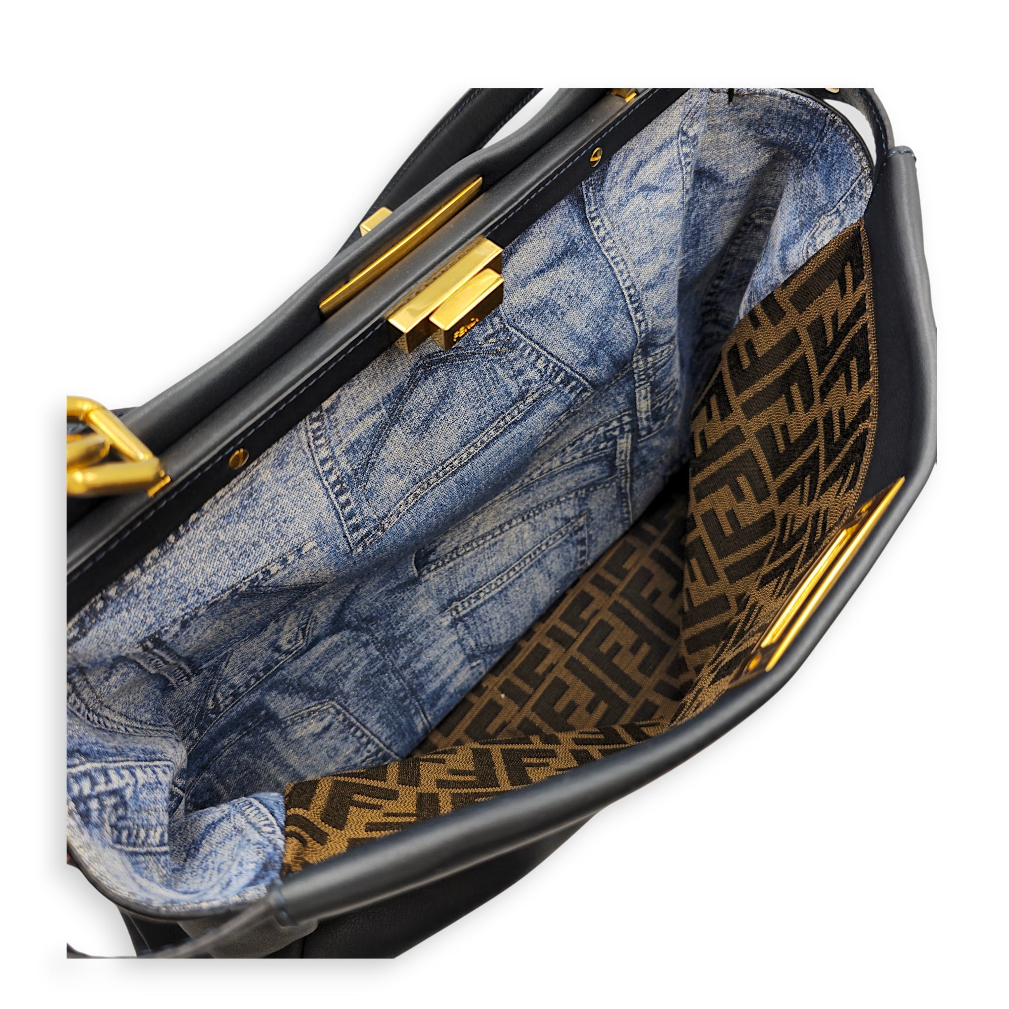Peekaboo 40cm Blue Shoulder Bag in Calfskin Gold hardware CL2605-21474 7
