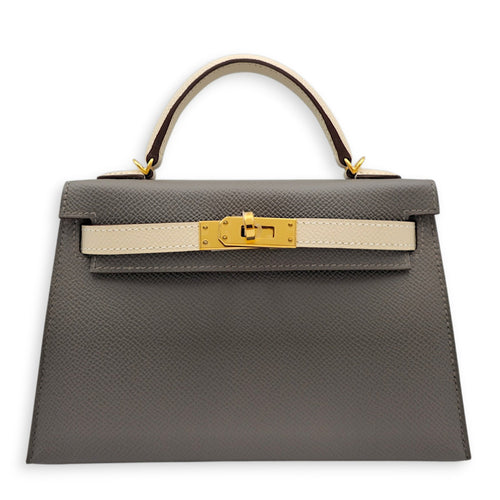 HSS Sellier Kelly 20 Gris Meyer/Craie in Epsom Gold hardware CL2605-21476 1