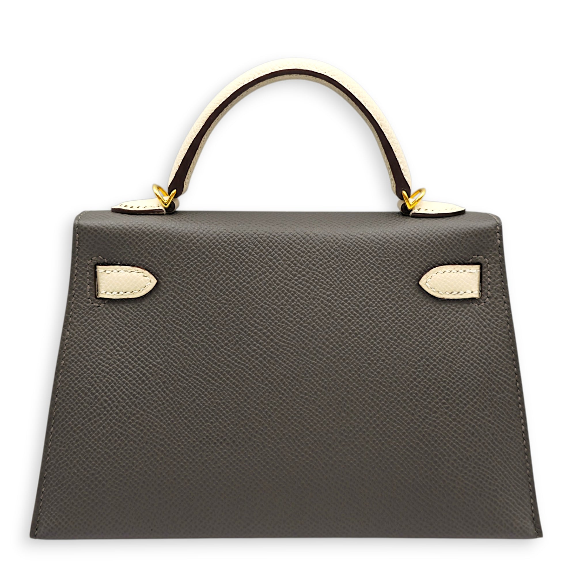 HSS Sellier Kelly 20 Gris Meyer/Craie in Epsom Gold hardware CL2605-21476 2