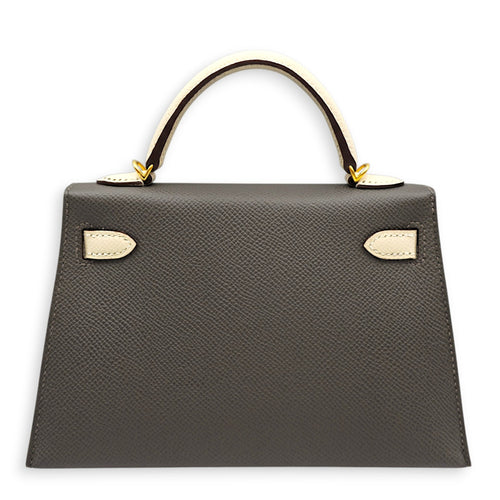 HSS Sellier Kelly 20 Gris Meyer/Craie in Epsom Gold hardware CL2605-21476 2