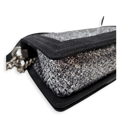 Silver Python Flap Medium Black Shoulder Bag in Suede Leather Silver hardware CL2605-21479 10