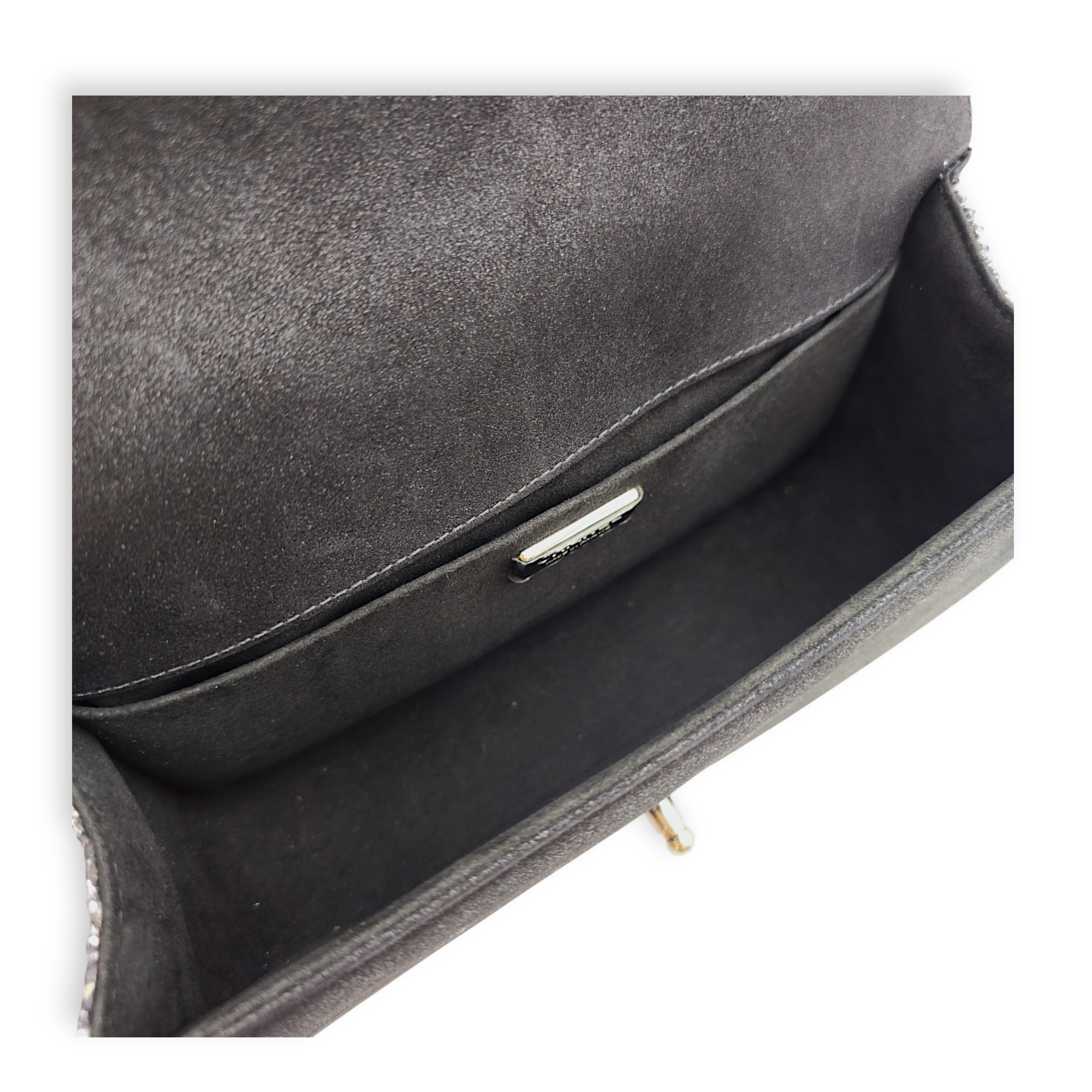 Silver Python Flap Black Shoulder Bag in Suede Leather Silver hardware