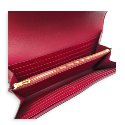Constance Rouge Grenate Wallet in Epsom Enamel hardware