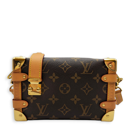 PM Side Trunk Brown Crossbody Bag in Monogram Coated Canvas Gold hardware