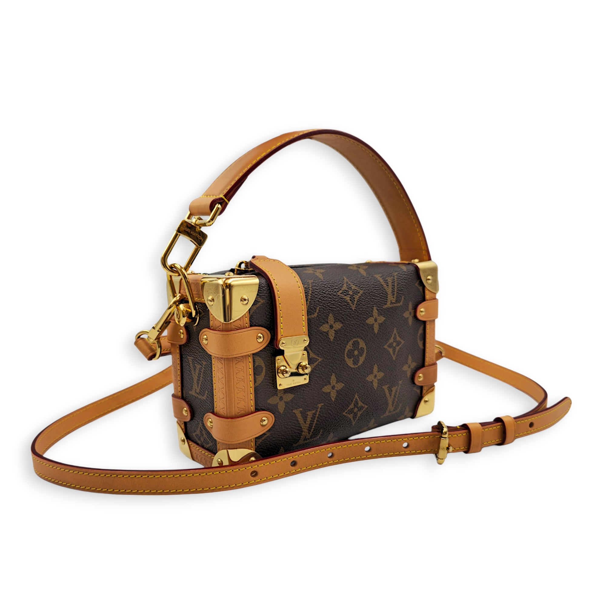 PM Side Trunk Brown Crossbody Bag in Monogram Coated Canvas Gold hardware