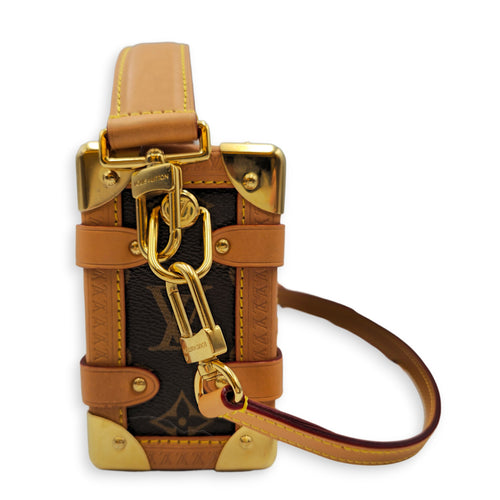 PM Side Trunk Brown Crossbody Bag in Monogram Coated Canvas Gold hardware