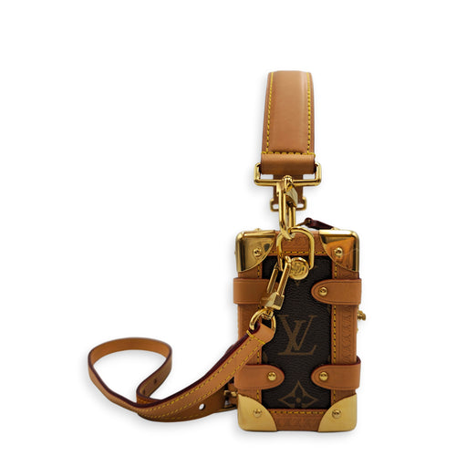 PM Side Trunk Brown Crossbody Bag in Monogram Coated Canvas Gold hardware
