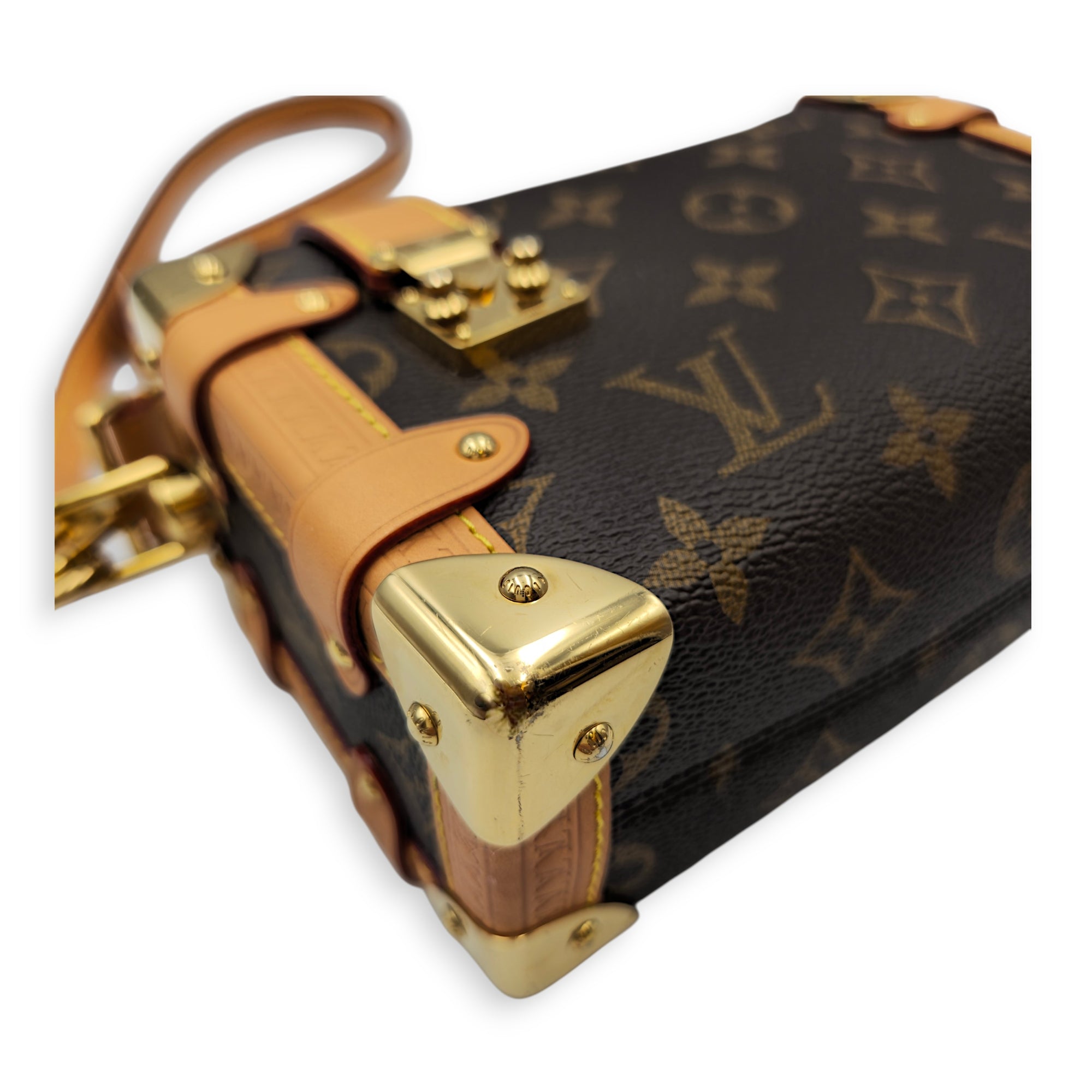 PM Side Trunk Brown Crossbody Bag in Monogram Coated Canvas Gold hardware