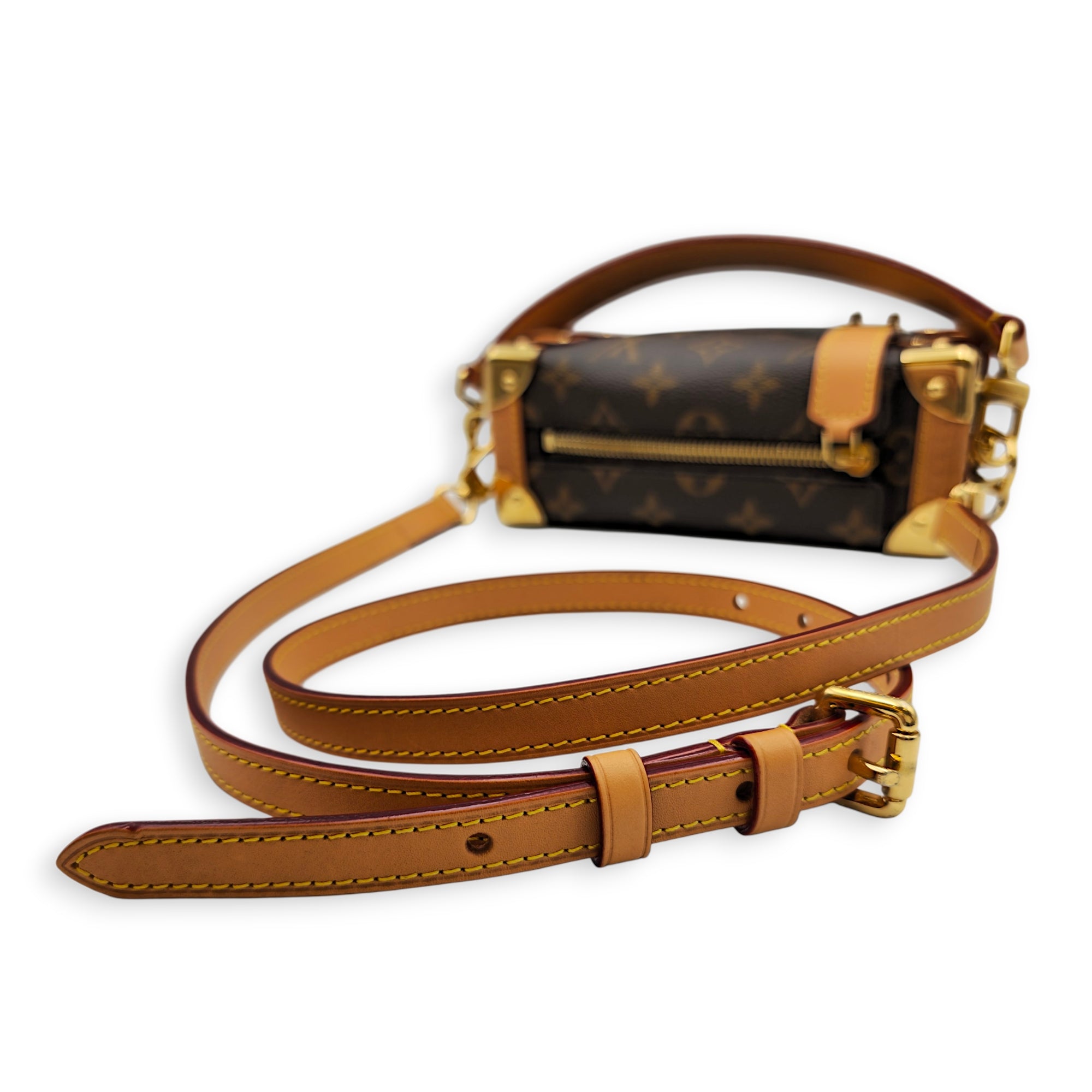 PM Side Trunk Brown Crossbody Bag in Monogram Coated Canvas Gold hardware