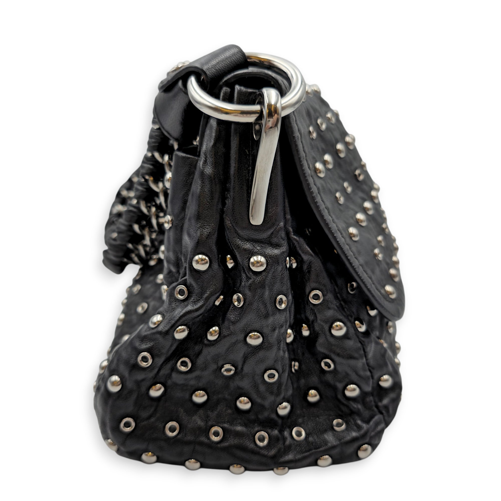 Studded 30 Black Shoulder Bag in Nappa Leather Silver hardware