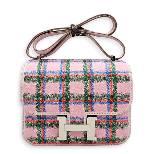 Tartan Constance Mirror 18 Mauve Pale/ Vert Moyen-Orange in Swift Palladium hardware