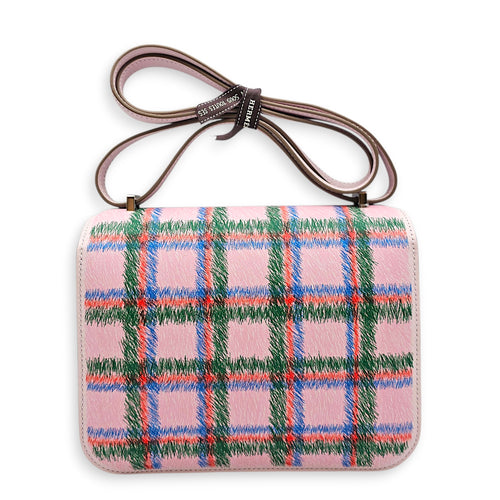 Tartan Constance Mirror 18 Mauve Pale/ Vert Moyen-Orange in Swift Palladium hardware