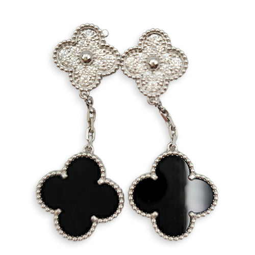 Magic Alhambra,2 motifs Earrings in Black Onyx and Diamonds CL2605-21497 1