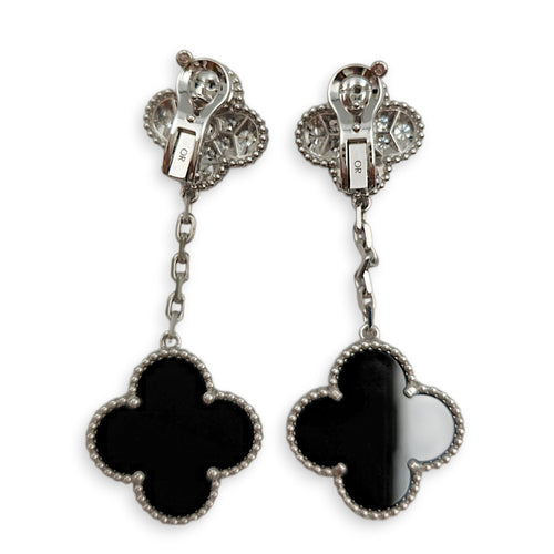 Magic Alhambra,2 motifs Earrings in Black Onyx and Diamonds CL2605-21497 2