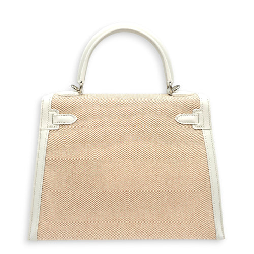 Sellier Kelly 25 New White/ Ecru-Beige in Swift/Toile Palladium hardware CL2605-21498 2