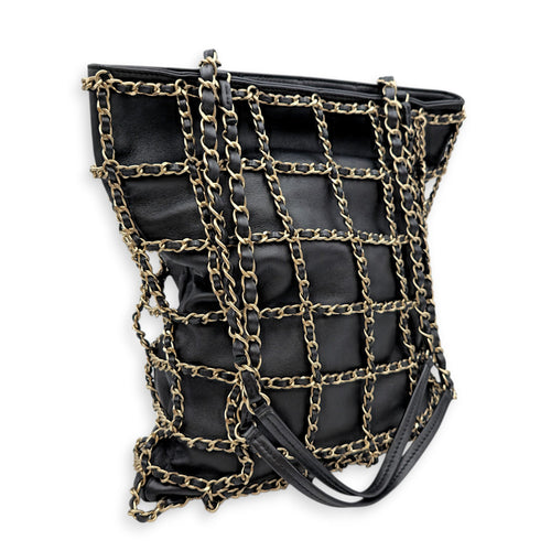 Cage Shopping Tote Black Shoulder Bag in Lambskin Gold hardware CL2605-21500 3
