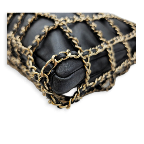 Cage Shopping Tote Black Shoulder Bag in Lambskin Gold hardware CL2605-21500 7