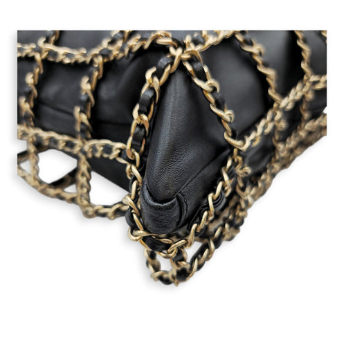 Cage Shopping Tote Black Shoulder Bag in Lambskin Gold hardware CL2605-21500 8