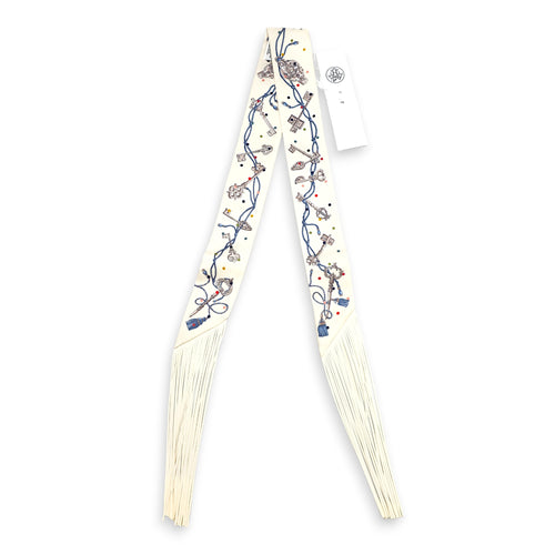 Les Cles a Pois leather fringes Twilly Creme/Gris Perle Twilly