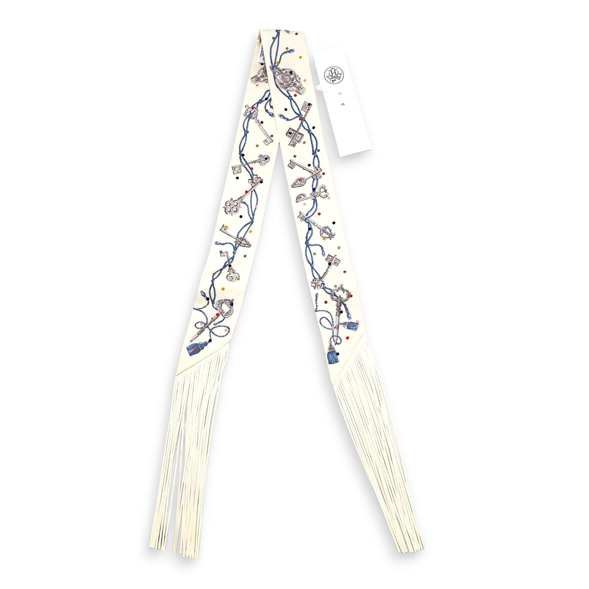 Les Cles a Pois leather fringes Twilly Creme/Gris Perle Twilly