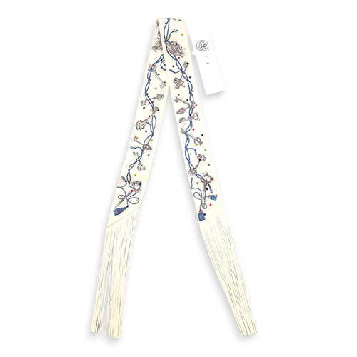 Les Cles a Pois leather fringes Twilly Creme/Gris Perle Twilly