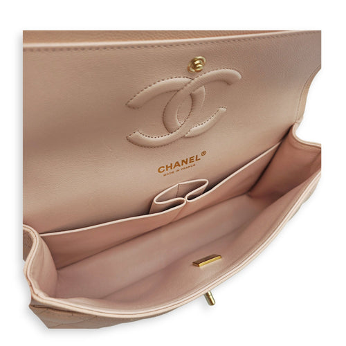 Medium Classic Flap Beige Shoulder Bag in Caviar Leather Gold hardware CL2605-21512 10