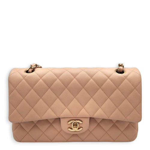 Medium Classic Flap Beige Shoulder Bag in Caviar Leather Gold hardware CL2605-21512 1
