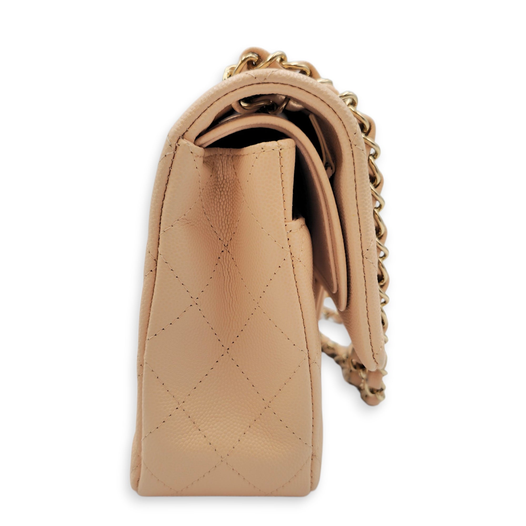 Medium Classic Flap Beige Shoulder Bag in Caviar Leather Gold hardware CL2605-21512 3
