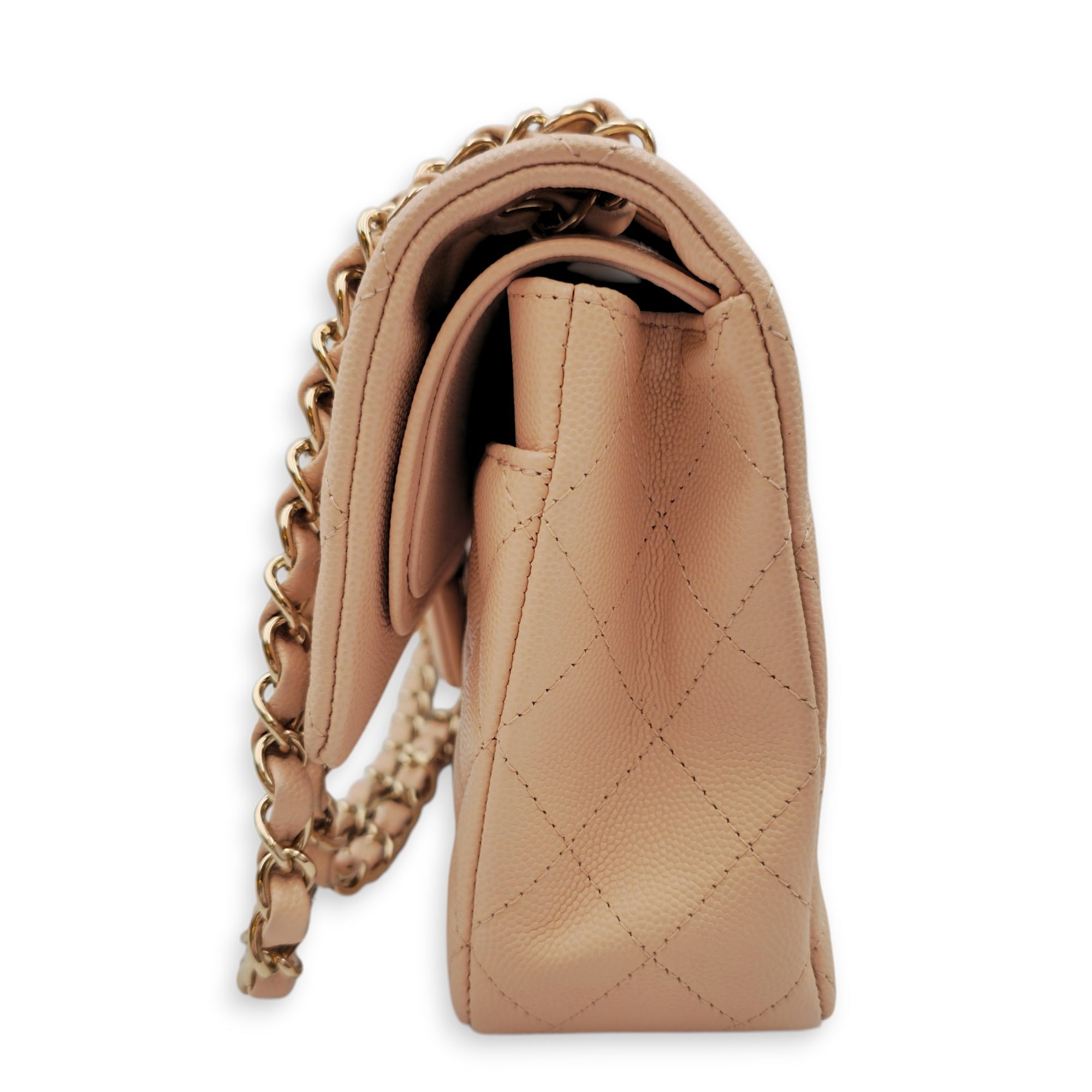 Medium Classic Flap Beige Shoulder Bag in Caviar Leather Gold hardware CL2605-21512 4