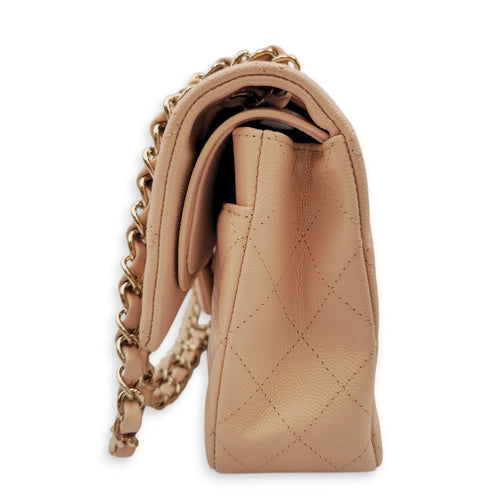 Medium Classic Flap Beige Shoulder Bag in Caviar Leather Gold hardware CL2605-21512 4