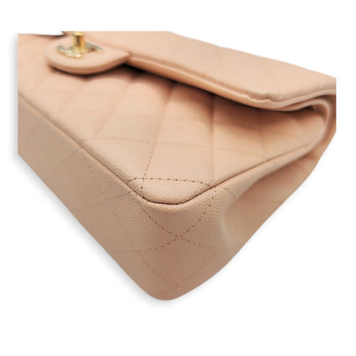 Medium Classic Flap Beige Shoulder Bag in Caviar Leather Gold hardware CL2605-21512 8
