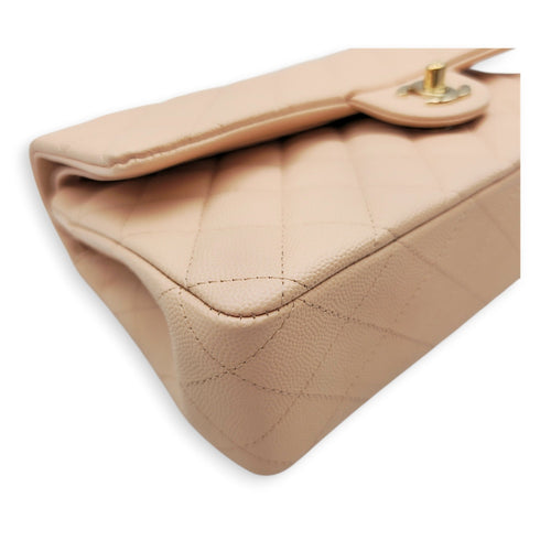 Medium Classic Flap Beige Shoulder Bag in Caviar Leather Gold hardware CL2605-21512 9