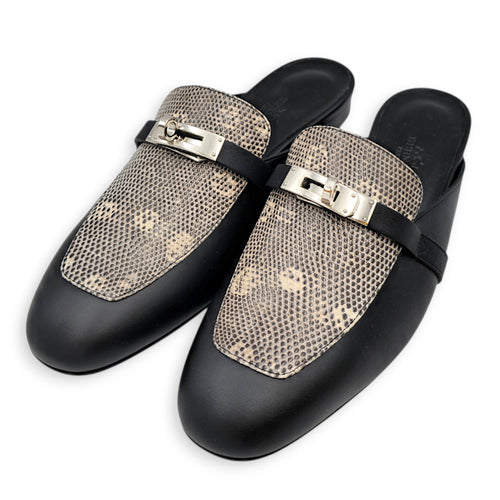 Oz  37.5 Black/Ombre Mules in Calf/Lizard Palladium hardware CL2605-21515 2