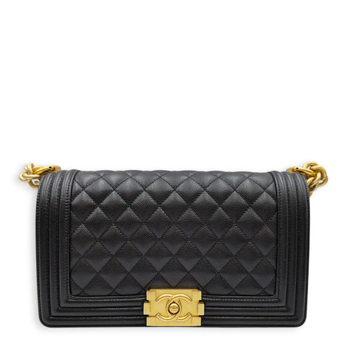 Le Boy Medium Black Shoulder Bag in Caviar Leather Gold hardware