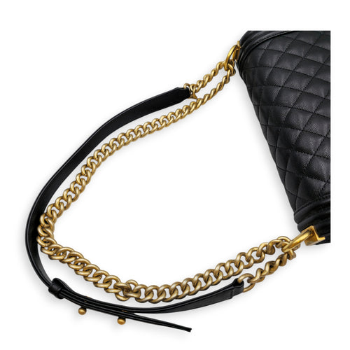 Le Boy Medium Black Shoulder Bag in Caviar Leather Gold hardware