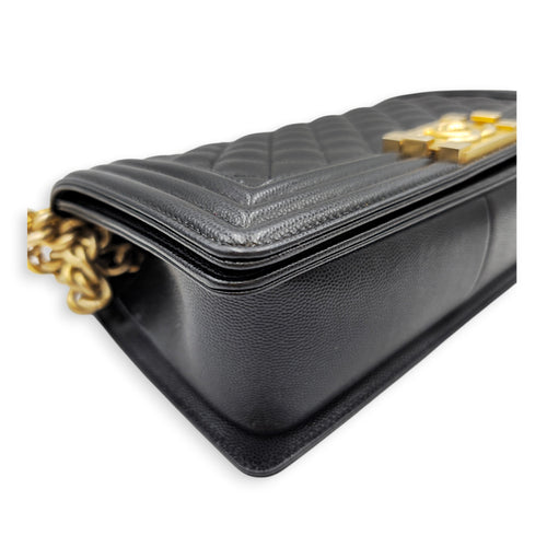 Le Boy Medium Black Shoulder Bag in Caviar Leather Gold hardware
