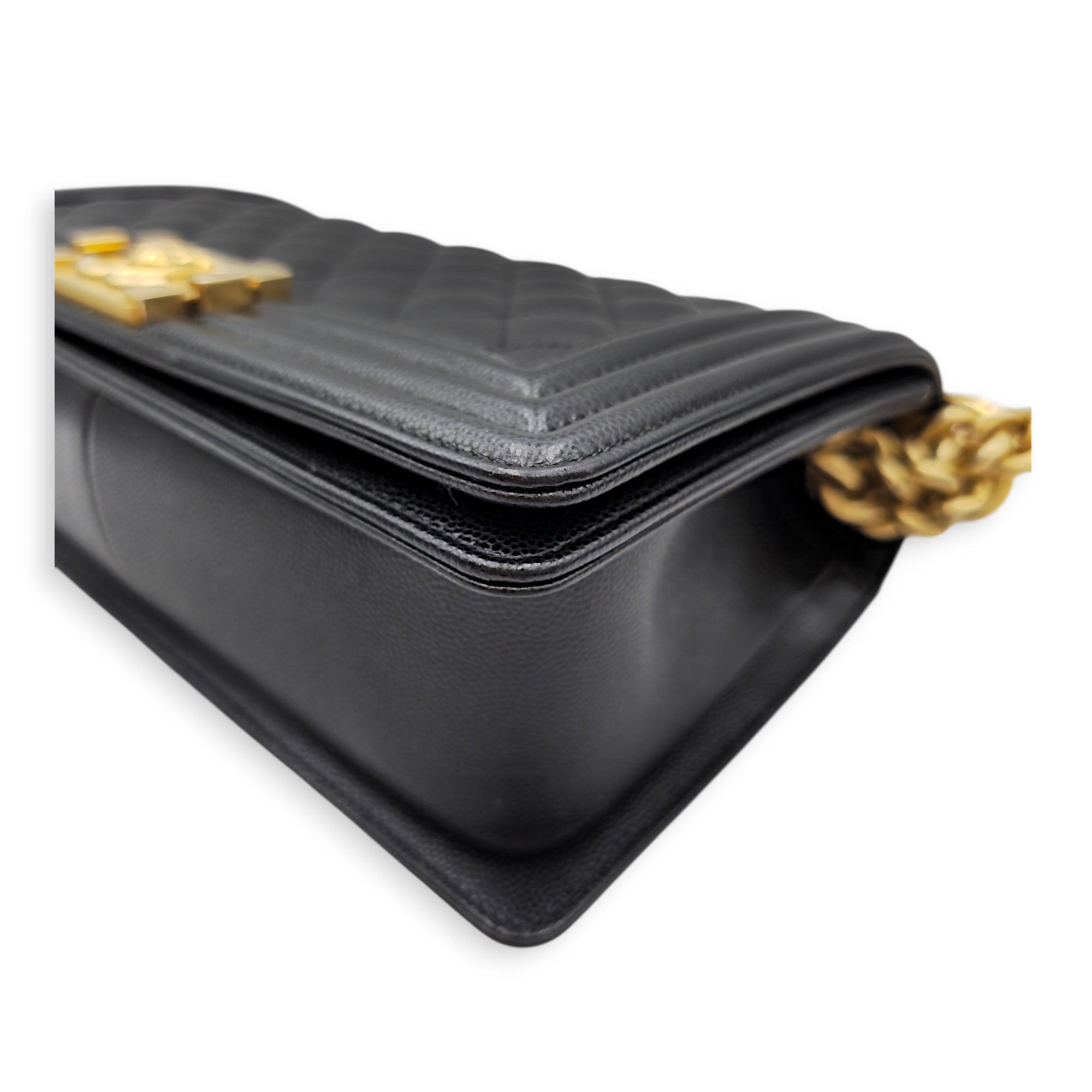 Le Boy Medium Black Shoulder Bag in Caviar Leather Gold hardware