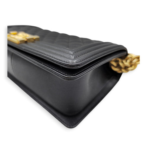 Le Boy Medium Black Shoulder Bag in Caviar Leather Gold hardware