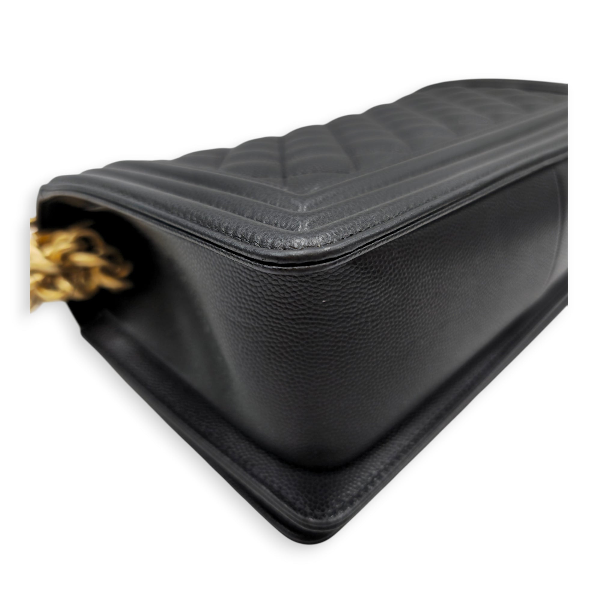 Le Boy Medium Black Shoulder Bag in Caviar Leather Gold hardware