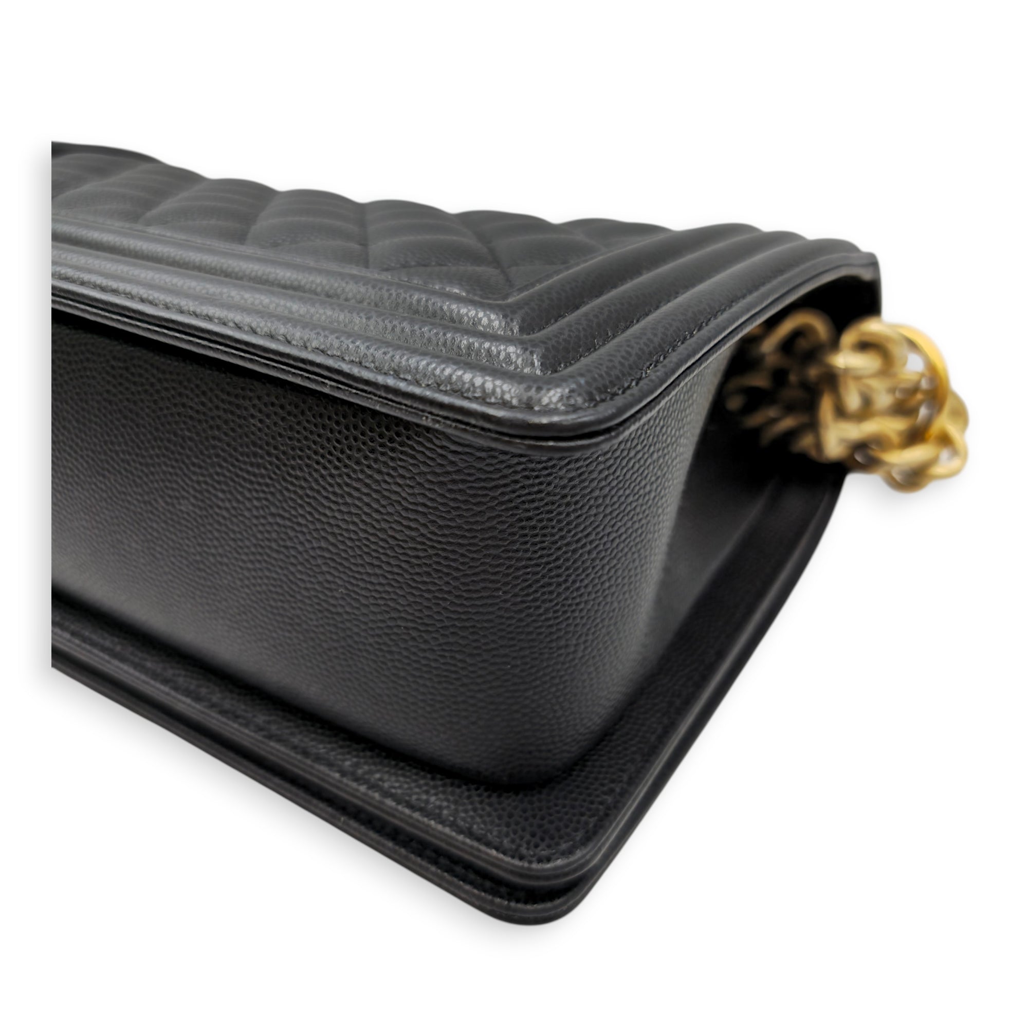 Le Boy Medium Black Shoulder Bag in Caviar Leather Gold hardware