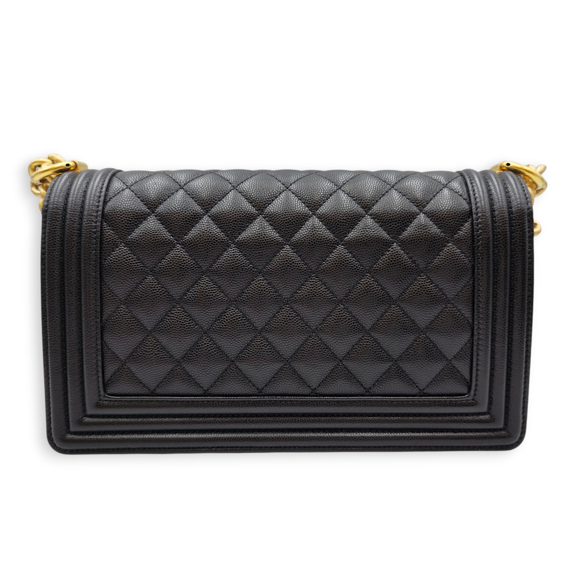 Le Boy Medium Black Shoulder Bag in Caviar Leather Gold hardware