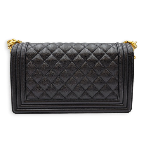 Le Boy Medium Black Shoulder Bag in Caviar Leather Gold hardware